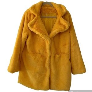 Canary Yellow Faux Fur Coat